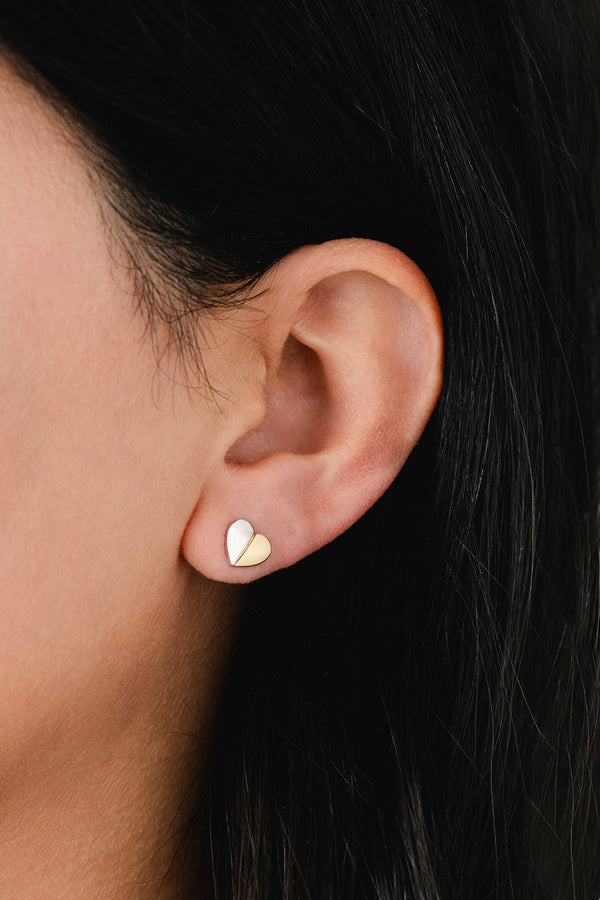 Two-Tone Heart Stud Earrings
